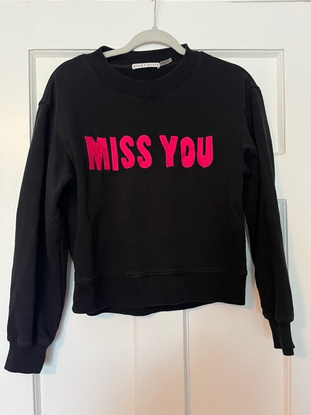 Alice + Olivia Denver “miss you” black crewneck sweatshirt size s - Picture 2 of 6